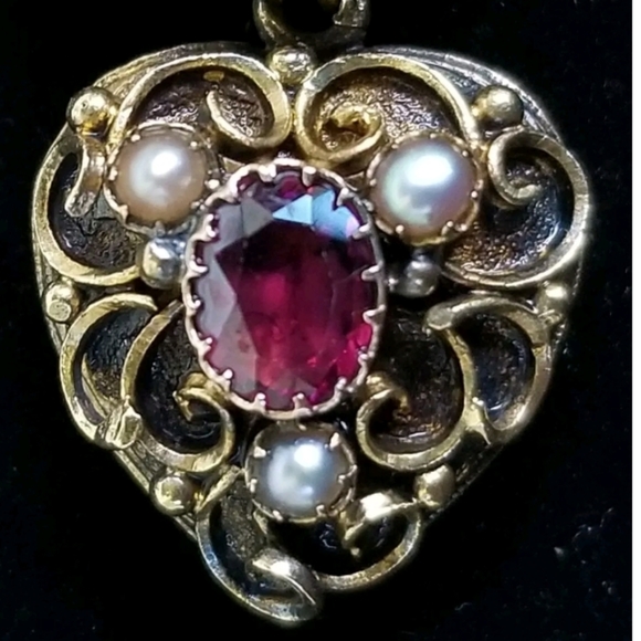 1800s Antique 18k Gold Snake Heart Locket Necklace - Picture 9 of 15